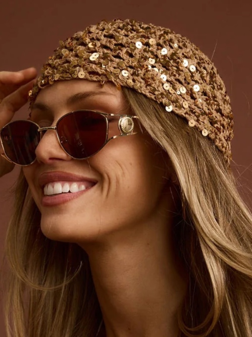 Gold Crochet Sparkly Cap